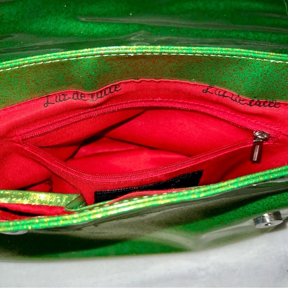 Lux de Ville Mini Gambler Lime Green Sparkle with Leopard Fur Bag - Picture 9 of 13